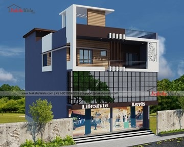 Shopping Complex Elevation Showroom Building Design Sqft