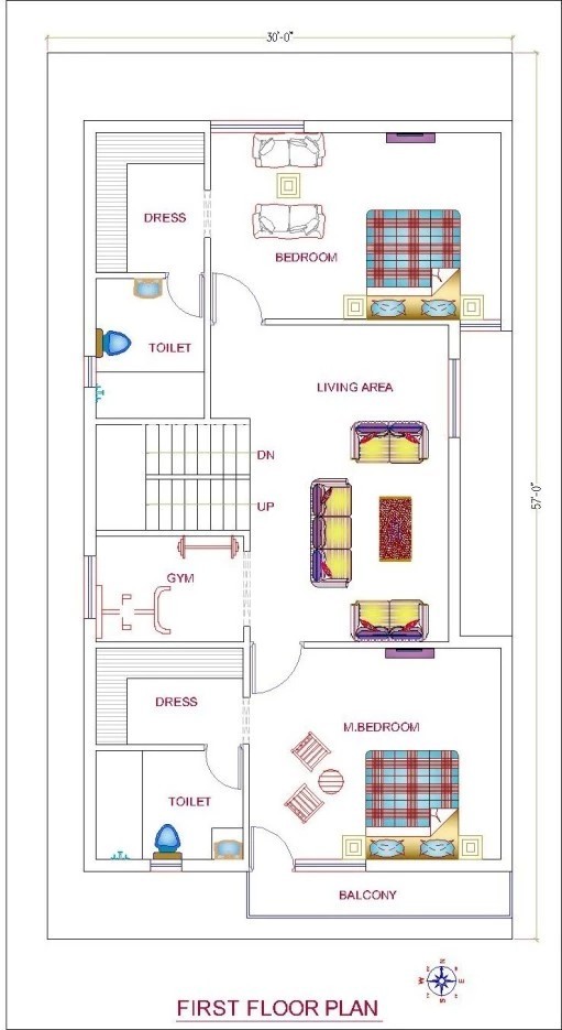 30 57 Modern Duplex Villa 1710 Sqft South Facing House Plan 3bhk 