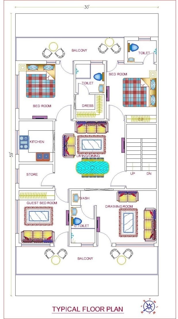 30x59 Typical Floor Plan
