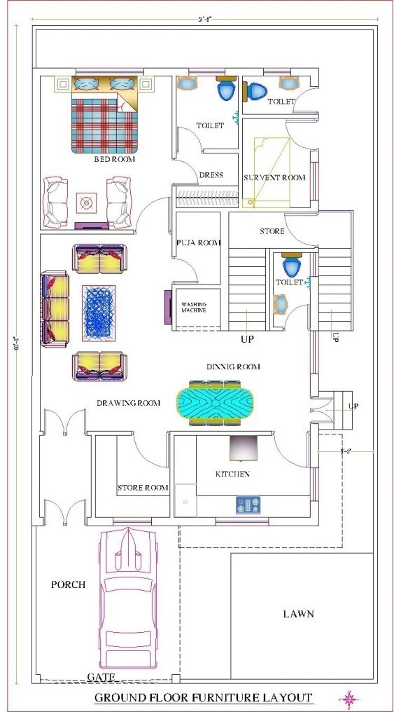 West face elevation of 30'x60' East facing house plan is given as