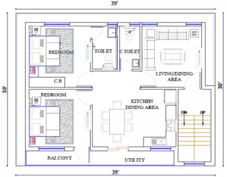 39*30 Second Floor Plan