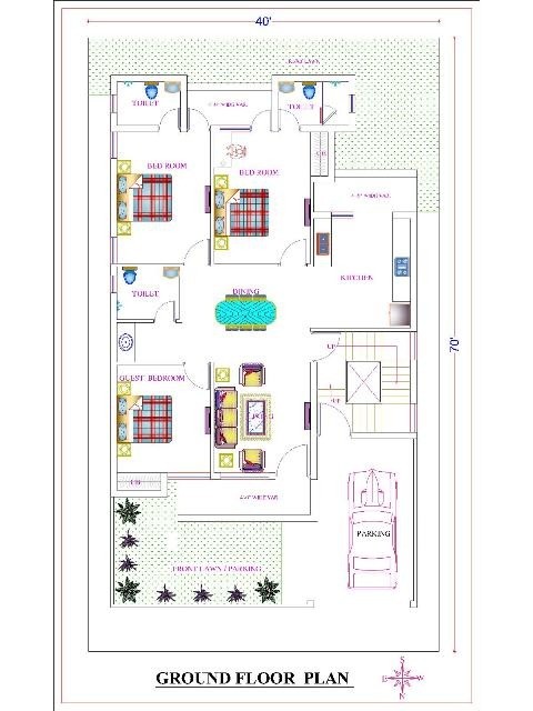 40x70 Simplex House Plan