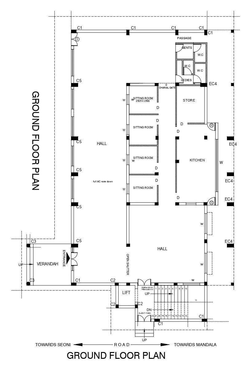 40x85sqft Banquet Hall Ground Floor Plan
