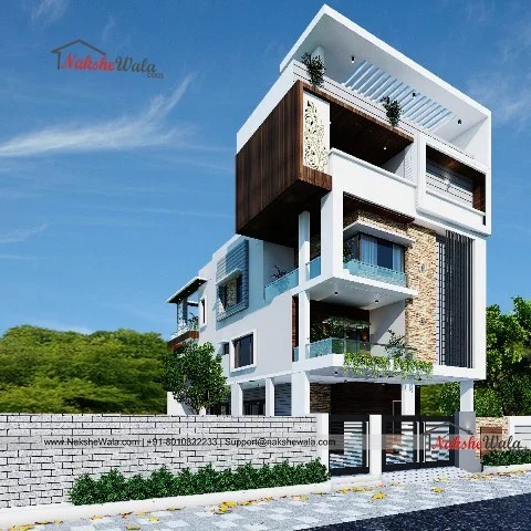 60x30sqft Multi Storey House Front Elevation