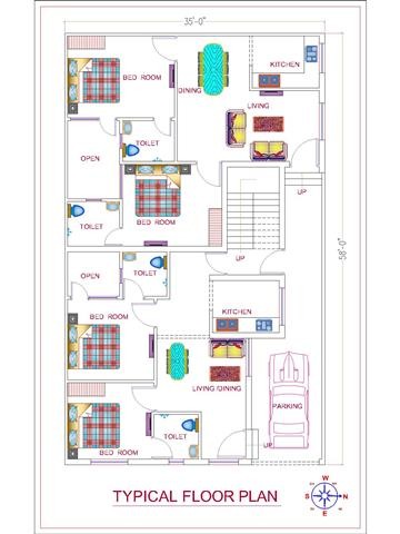 35*58 Triple Storey House Plan | 2030sqft East Facing House Plan |12BHK ...