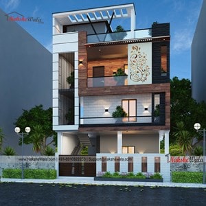 30x50 Triple Storey Elevation | South Facing Three Floor House Design